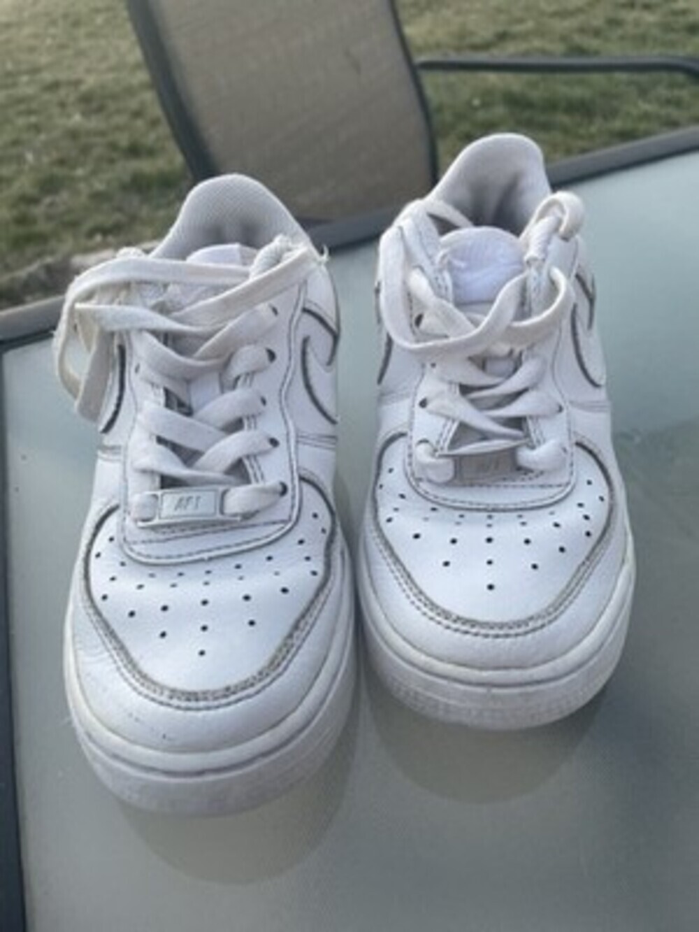 Nike Air Force 1 Low Shoes Kids Size 1Y White Leather Casual Athletic Sneakers